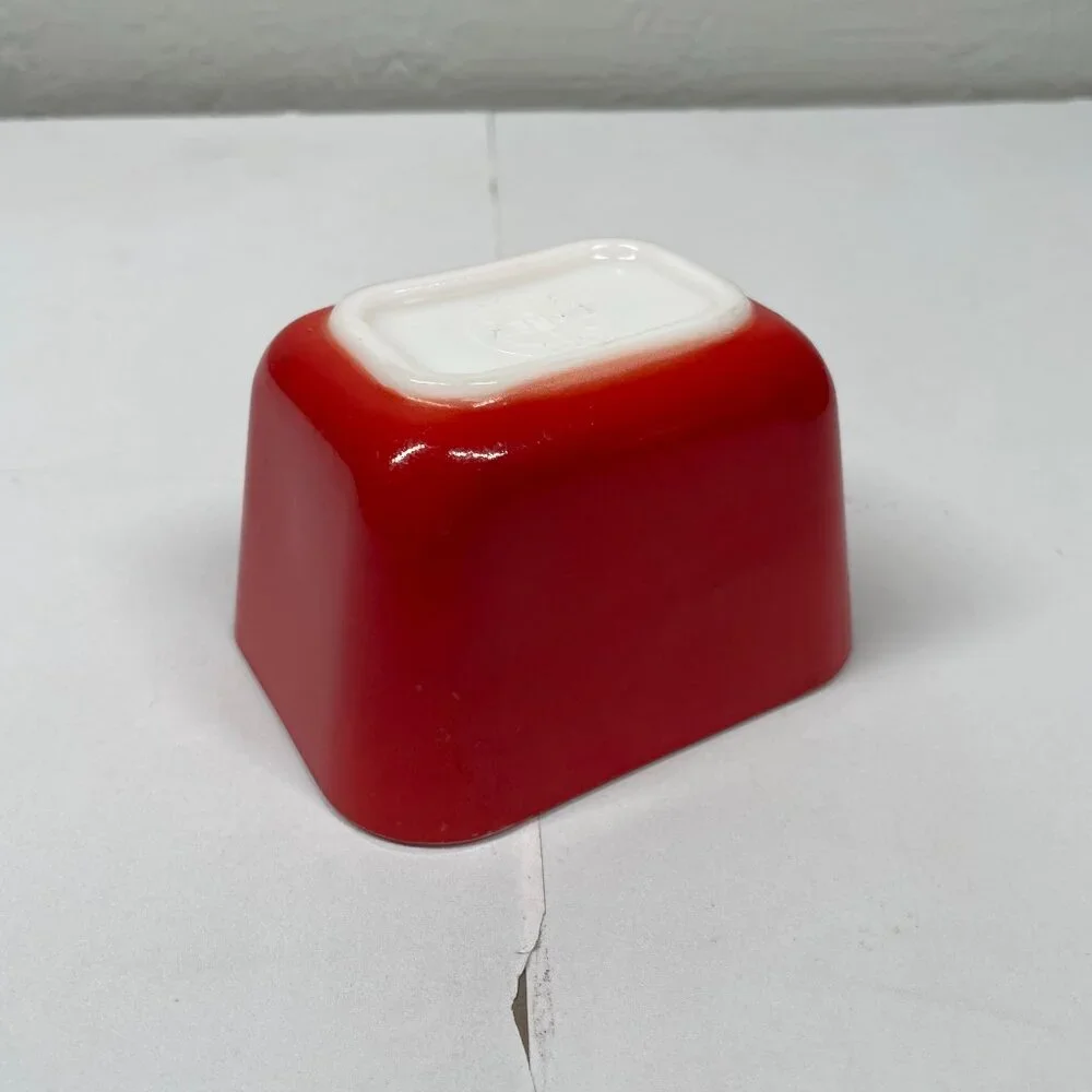 Vintage Pyrex Primary 501 Red Refrigerator Fridgie Dish Multicolor Milk Glass